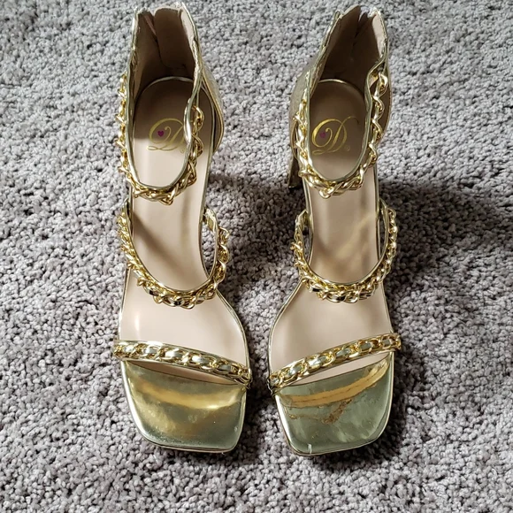 Back To Glam Triple Strap Gold Chrome Heels - Picture 7 of 13